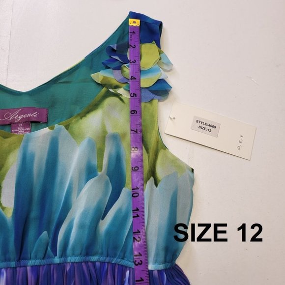 Argenti New York Green Blue Sleeveless Accordion Flare Dress - New - Picture 16 of 16